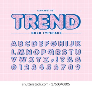 Retro alphabet letters & number set. Round bold pink and blue color typeface or fonts with shadow. Use for headline or title, poster, scrapbook or print.