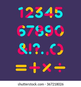 Retro alphabet line color font style. Vector design template elements.