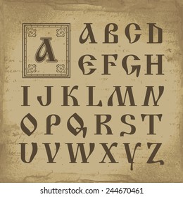 Retro alphabet in old Russian style vector illustration