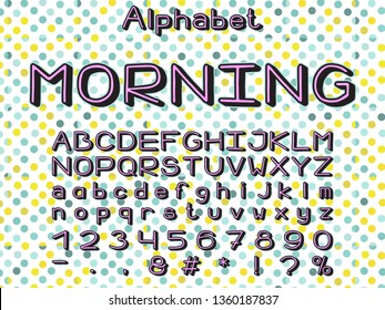 Retro Alphabet pink color. Vector letters and numbers