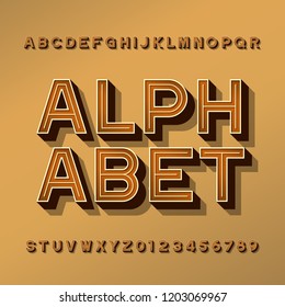 Retro alphabet typeface. 3D effect letters, numbers and symbols with shadow. Stock vector typescript for your design.