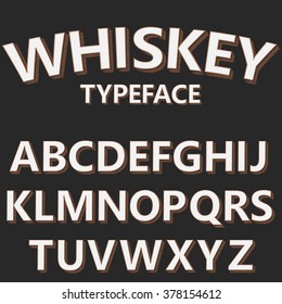 Retro alphabet vector font.  Old style typeface on dark background, vector typography for labels, headlines, posters