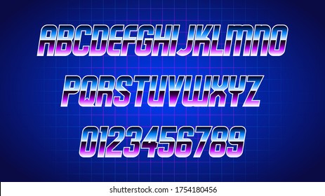 Retro alphabet vector font on a blue background