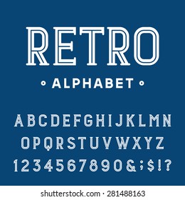 Retro Alphabet Vector Font.
Type Letters, Numbers And Punctuation Marks. Vintage Design Vector Font.