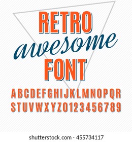 Retro alphabet vector font. Type letters and numbers.