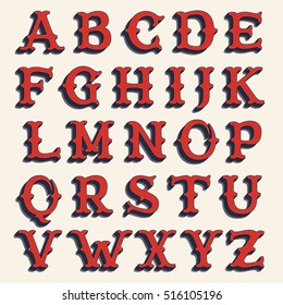 Retro alphabet. Vintage western style volume typeface. Vector font for labels, posters etc.