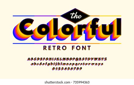 Retro alphabets with VHS look effects, font 90's, 80s with colorful layers. vector illustration