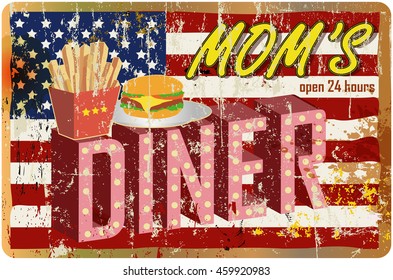 retro american diner sign, grungy style vector illustration