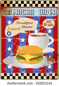 Retro American Diner Sign, Worn And Weathered, Vector Format, Fictional Artwork