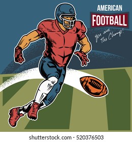 Retro American Football player shooting a ball vector illustration. Isolated artwork object. Suitable for and any print media need.