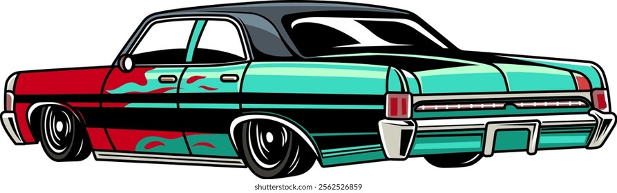 Retro American Muscle Car Cartoon Illustration