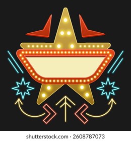 Retro american neon sign vintage sale banner and label with vibrant design that attract attention