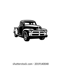 Retro American Pickup Truck hand drawn illustration. Vector.
