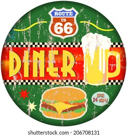 Retro American Route Sixty Six Diner Sign