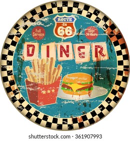 Retro American Route Sixty Six Diner Sign