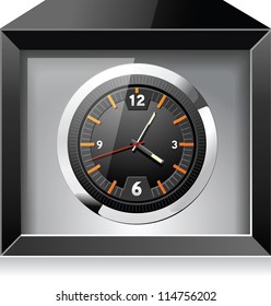 Retro analog clock in black box, detailed vector