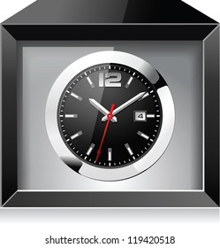 Retro analog clock in black box, detailed vector