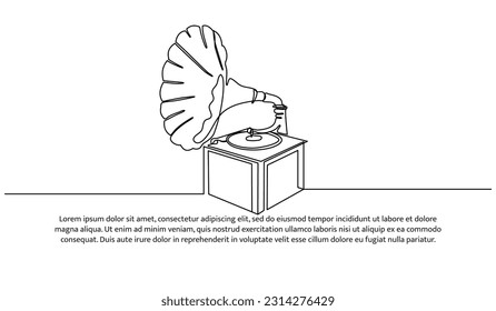 Retro analog gramophone one continuous line design. Decorative elements drawn on a white background.