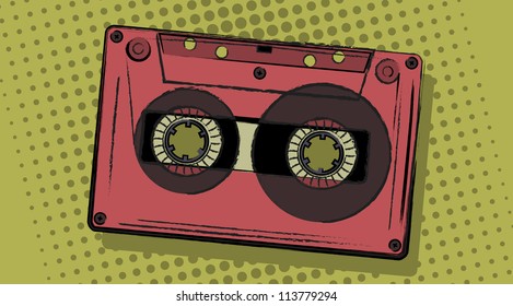 retro analogue cassette in a comic style. Vector illustration.