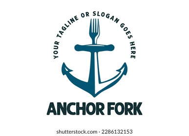 Retro Anchor Fork for Nautical Beach Food Restaurant Logo Design