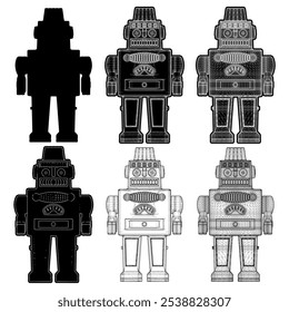 Retro Android Robot Vetor 24. Ilustração Isolada No Plano De Fundo Branco. O Começo Da Invenção Dos Robôs Na Ciência.