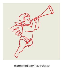 Retro Angel Vector Blowing Trumpet