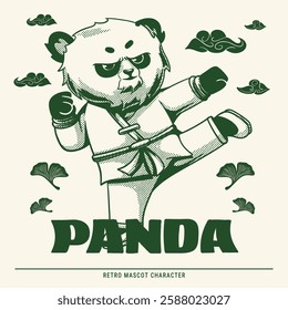 Retro Angry Panda Kung Fu Mascot