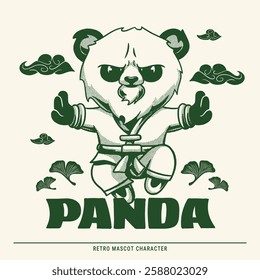 Retro Angry Panda Kung Fu Mascot