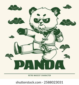 Retro Angry Panda Kung Fu Mascot