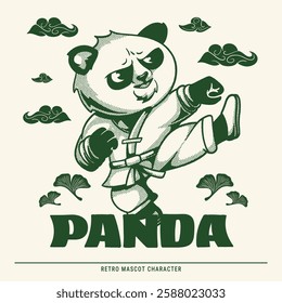 Retro Angry Panda Kung Fu Mascot