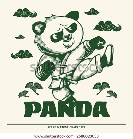 Retro Angry Panda Kung Fu Mascot