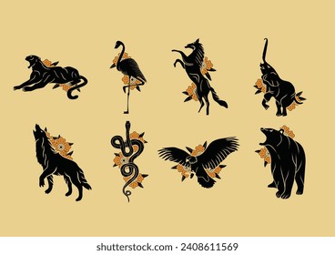 Retro Animal Vector Tattoo Illustrations
