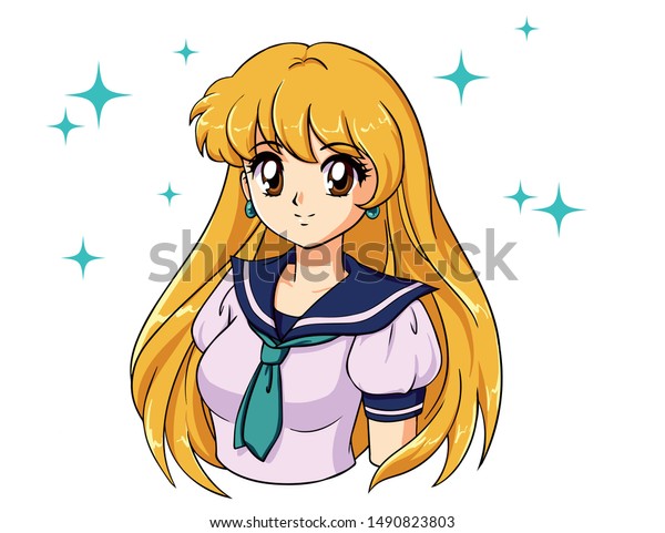 Retro Anime Girl Blonde Hair Japanese Stock Vector Royalty Free