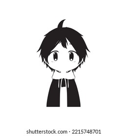 retro anime little boy in jacket. 90's anime style and hand drawn manga vector illustration. Contour drawing for avatars, coloring books, mobile games, etc.