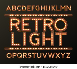 Retro  Aphabet with Bulb Lamps, Street Signs, Glow and Emboss