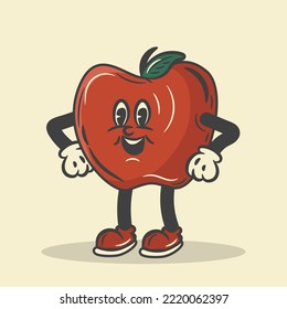 Retro Apple Cartoon Character Vector Illustration