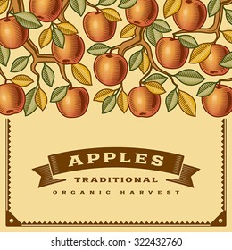 Retro apple harvest card. Editable vector illustration with clipping mask.