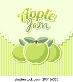 Retro apple jam label with title on striped background