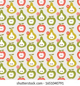 patrón de fondo vectorial sin fisuras de manzanas y peras retro