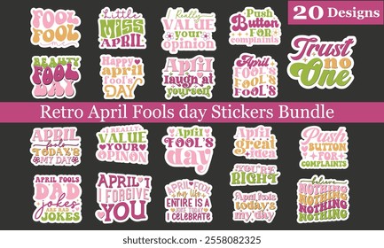 Retro, April Fools Day, Stickers, Design ,And ,Single Design