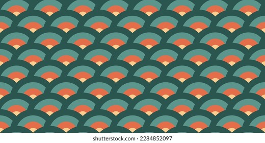Retro arc ornament seamless pattern. Oriental concentric semi circles background. Vintage abstract geometric texture in 70s or 80s style. Colorful fabric and textile design. Vector illustration