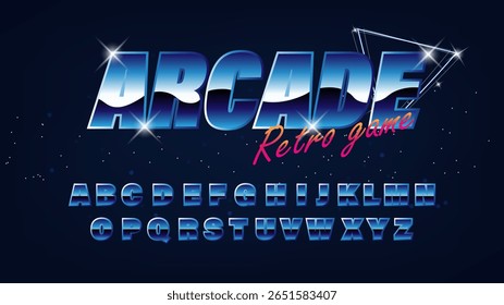 Fonte Arcade Retro. Conjunto de letras latinas maiúsculas estilo retro. Fonte da ilustração vetorial.	

