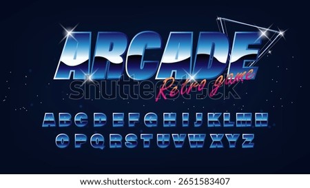 Retro Arcade font.Set of retro style latin capital letters. Vector illustration font.	
