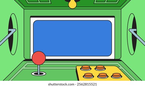 Retro arcade game console interface with joystick and buttons for background illustration in cartoon retro hand drawn style vector design