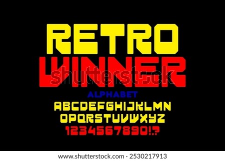 Retro Arcade Game Font: 80s Style Alphabet Letters and Numbers Vector Illustration