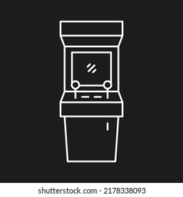 Retro arcade game machine. Electronic entertainment slot. Vector icon, minimalistic line art on black background.