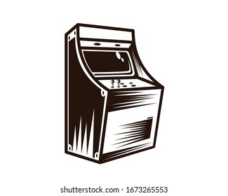 Retro Arcade Game Machine Illustration with Silhouette Style
