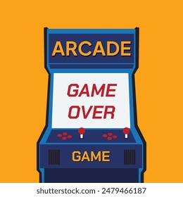 Retro arcade game machine. Screen background and font. Vector illustration. game over icon.