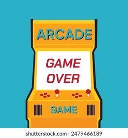 Retro arcade game machine. Screen background and font. Vector illustration. game over icon.