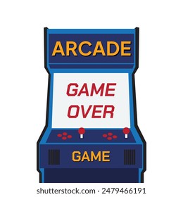 Retro arcade game machine. Screen background and font. Vector illustration. game over icon.